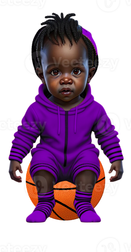 Toddler in Onesie Sitting on Basketball AI Generated Custom Colored png