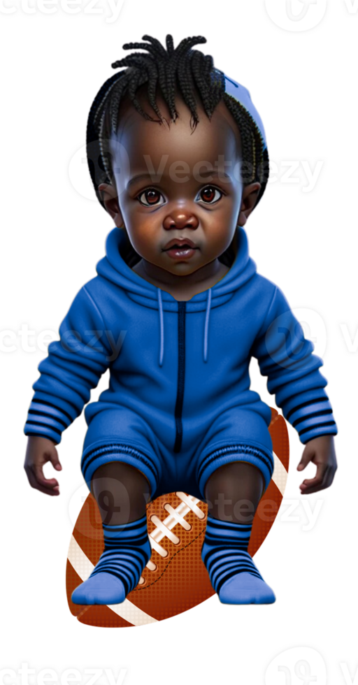 Toddler in Onesie Sitting on Football AI Generated Custom Colored png