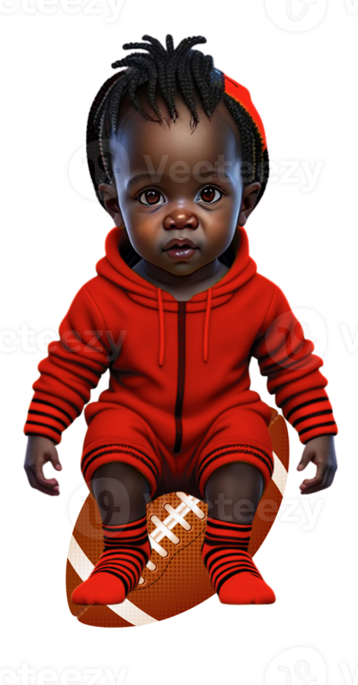 Toddler in Onesie Sitting on Football AI Generated Custom Colored png
