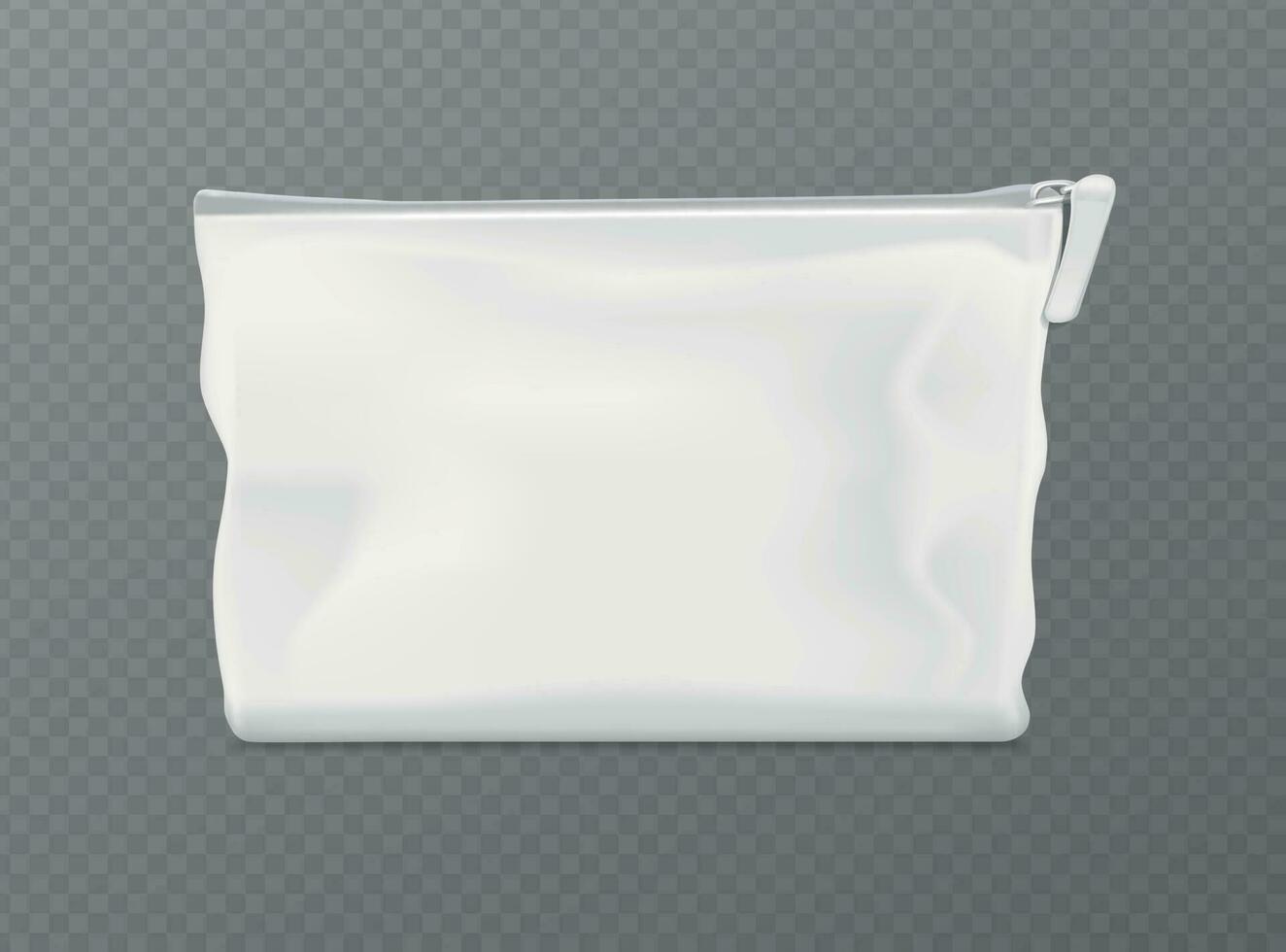 realista detallado 3d blanco blanco cosmético bolso cremallera Bosquejo. vector