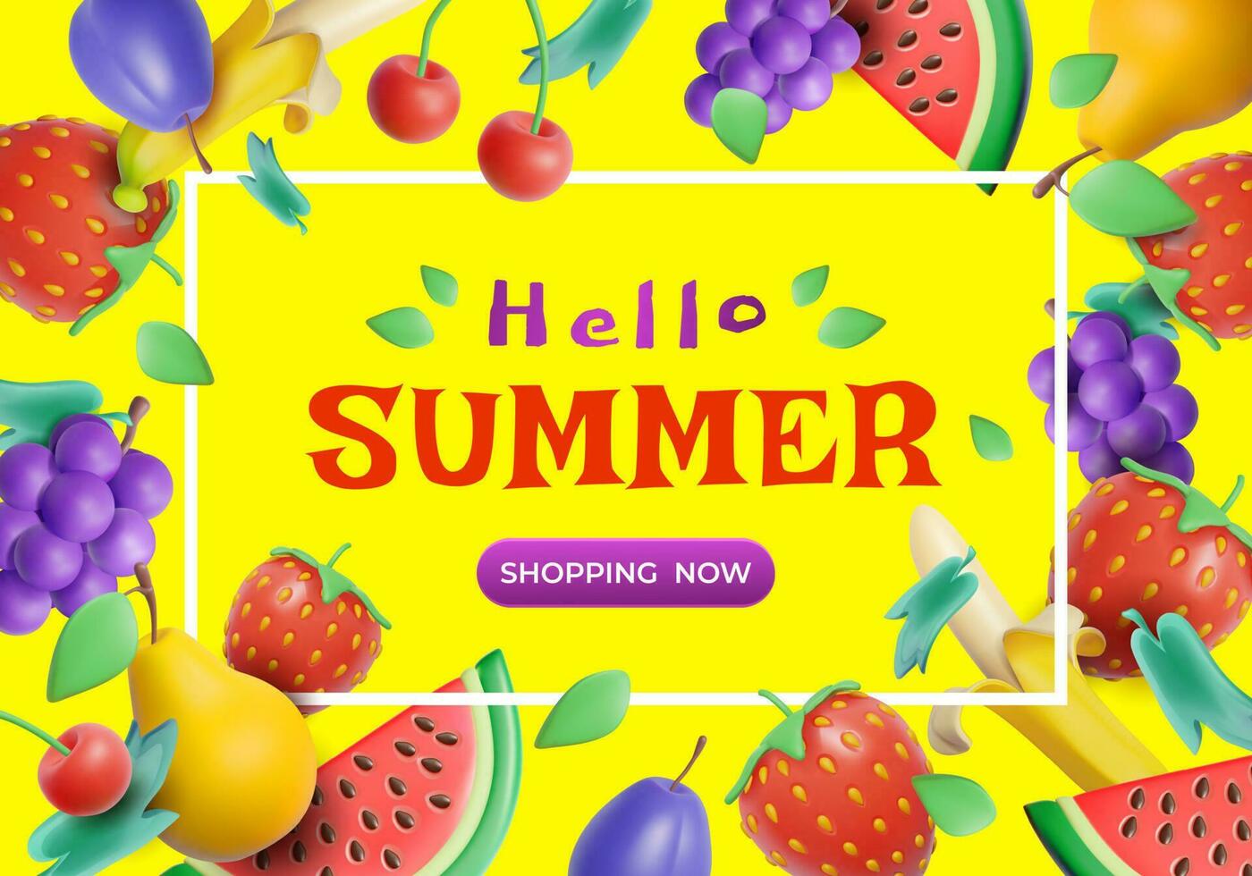 Hello Summer Shopping Now Ads Banner Concept Poster Card. Vector