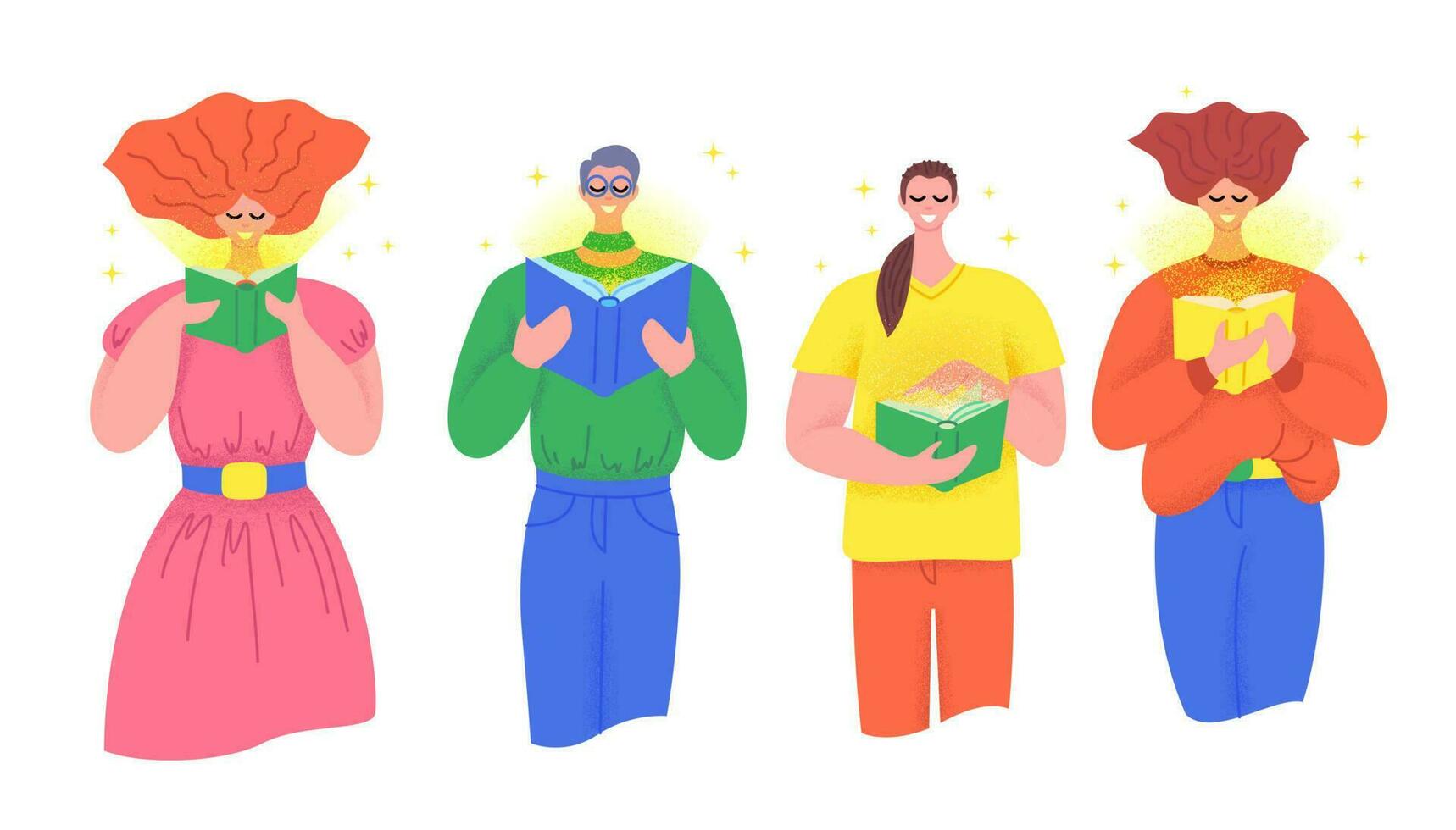 Cartoon Characters People Hold Book and Reading Day Concept. Vector