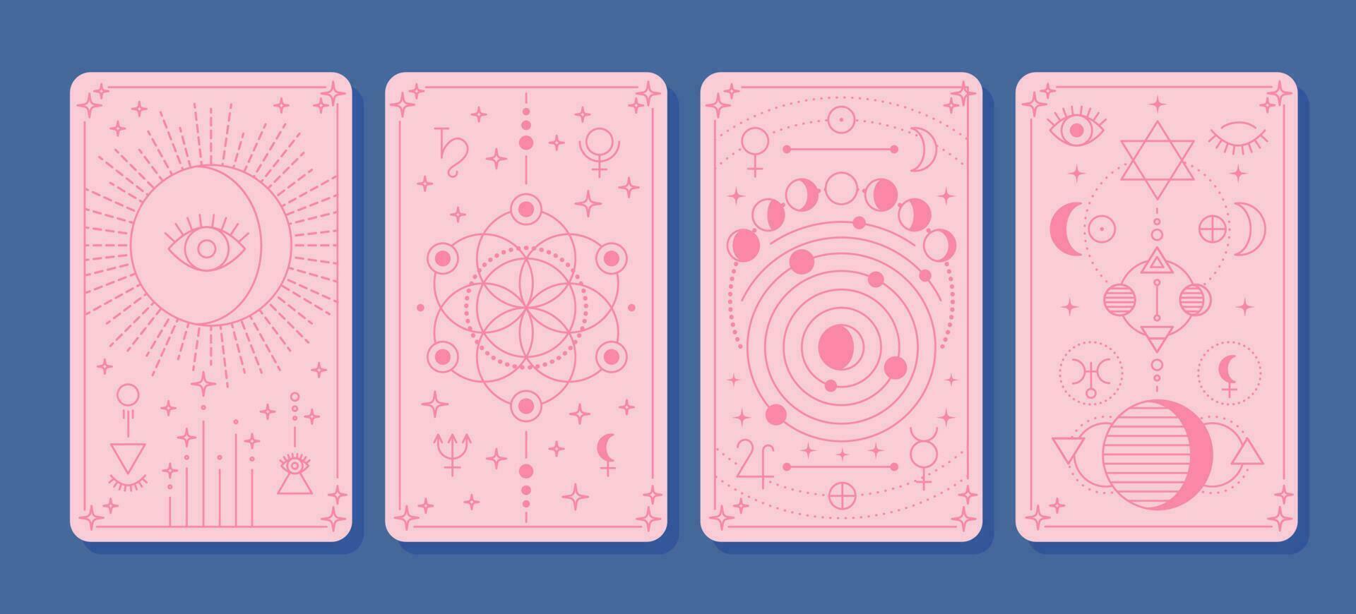 Cartoon Color Magical Tarot Cards Set. Vector