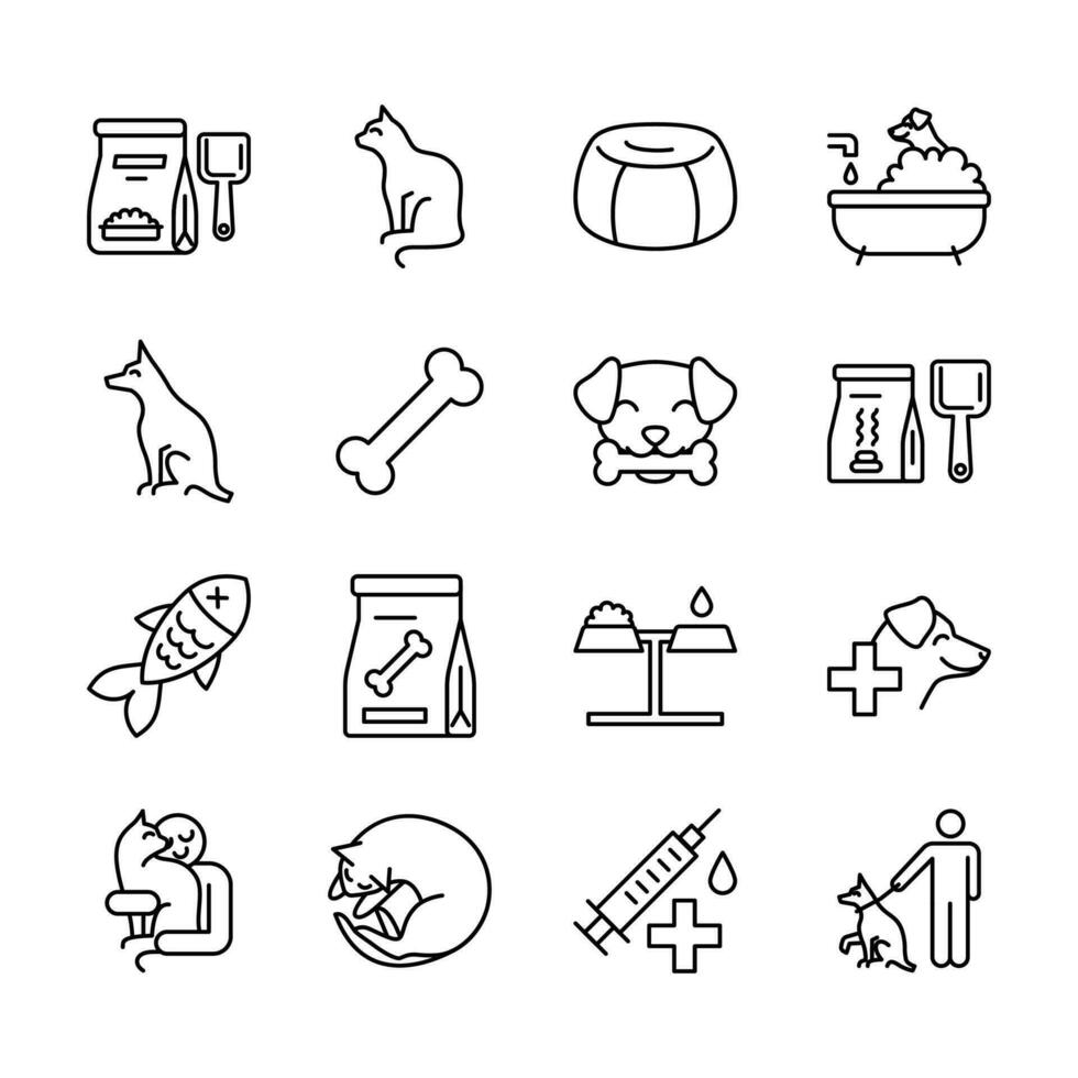 Pet Sign Black Thin Line Icon Set. Vector