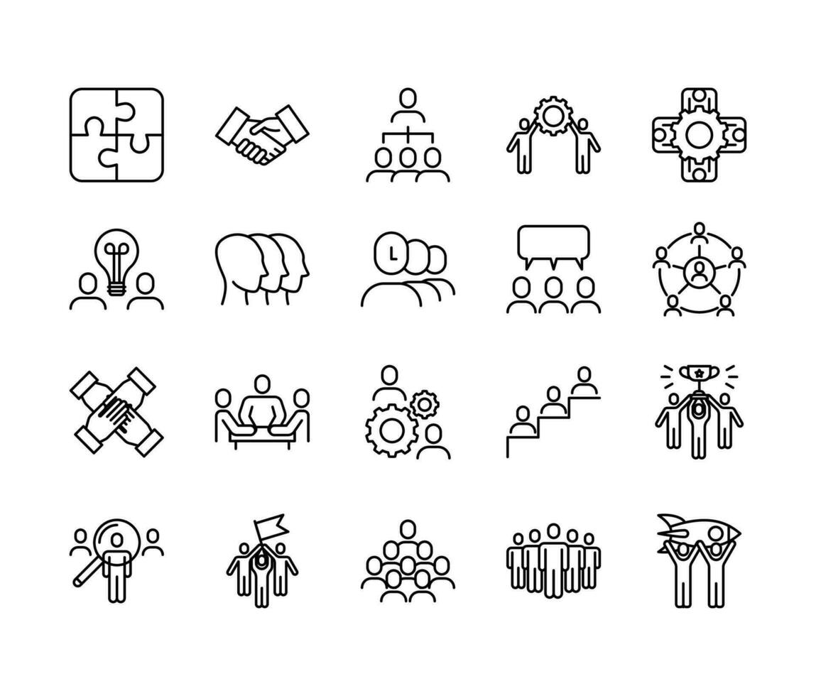 Teamwork Signs Thin Line Icons Set. Vector