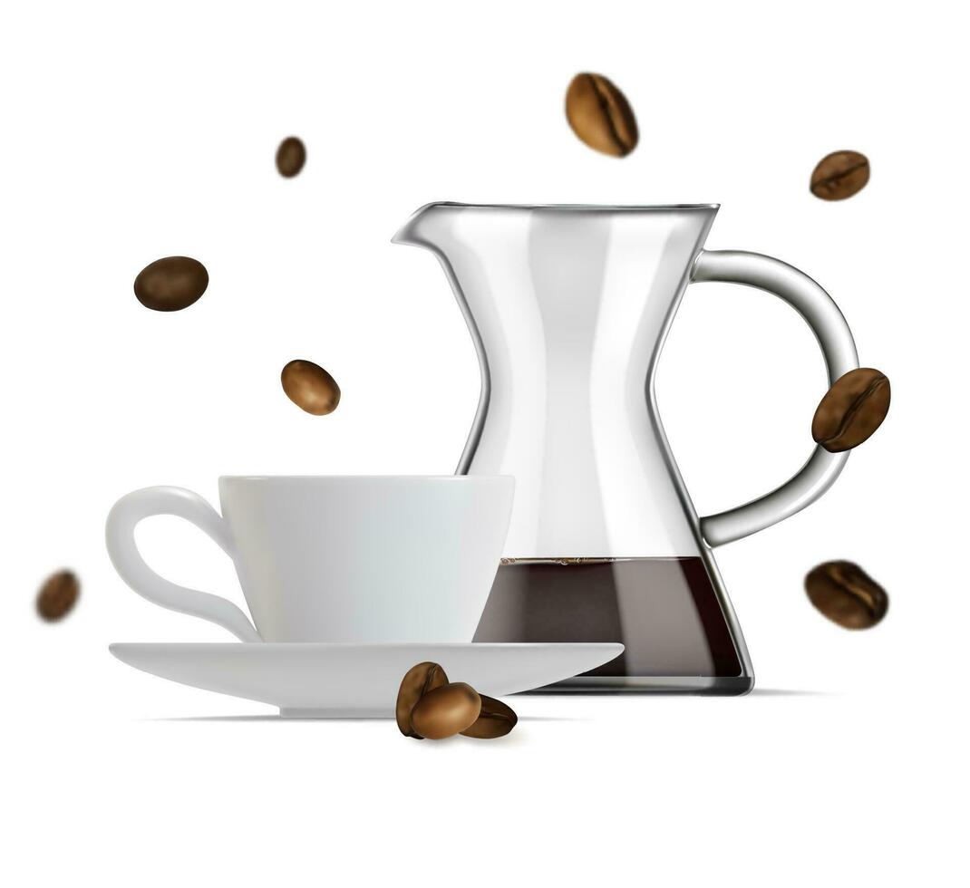 Realistic Detailed 3d Coffee Pour-over Drip Kettle and Cup. Vector