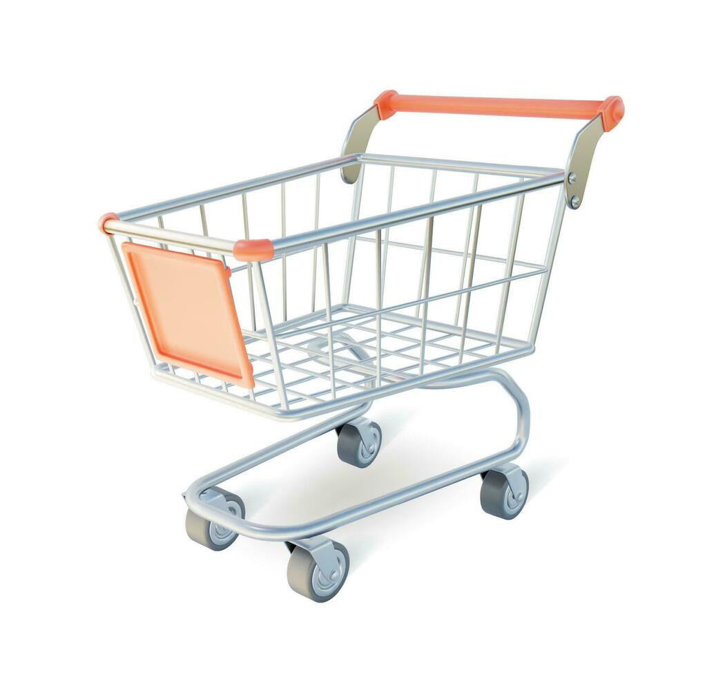 3d Metal Shopping Cart Plasticine Cartoon Style Vector