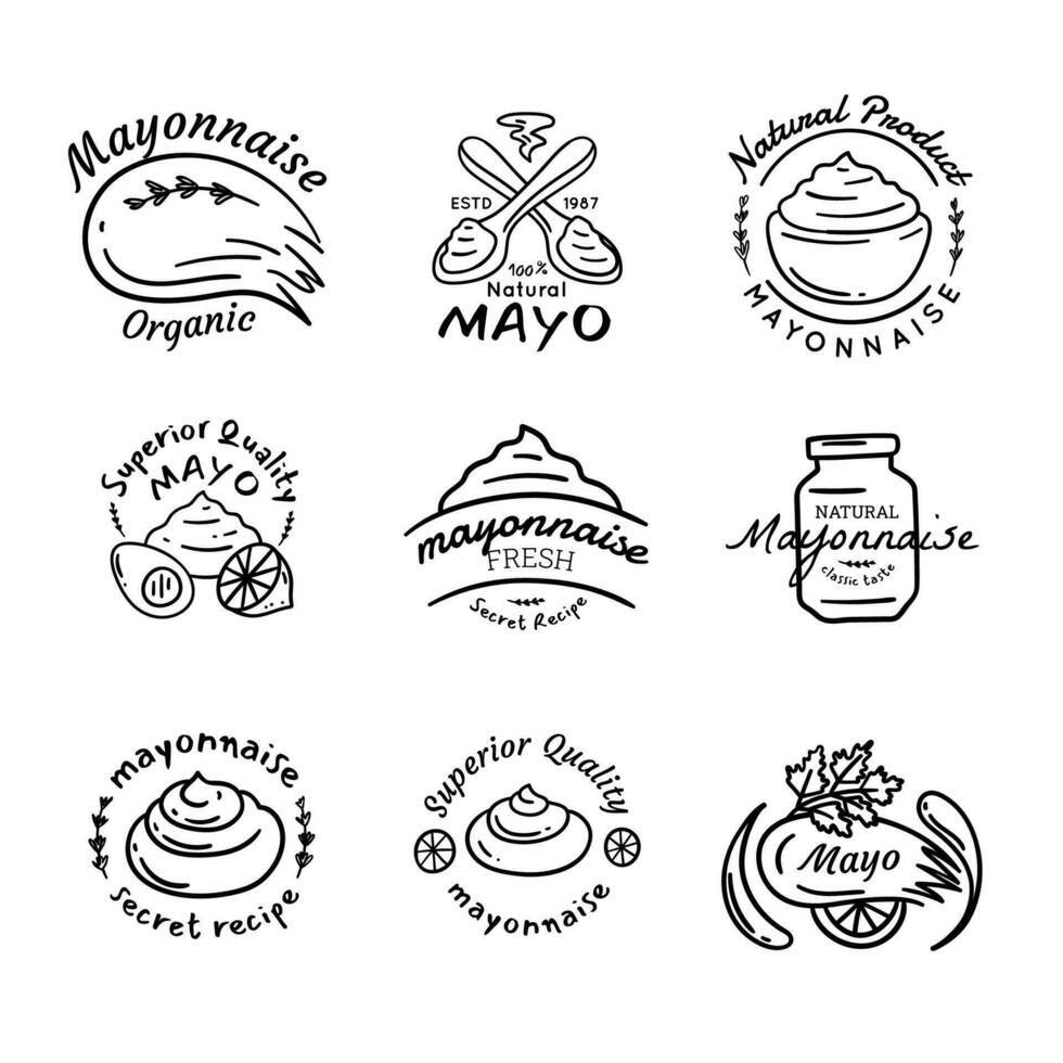 Mayonnaise Typography Signs Thin Line Badge Label Set. Vector