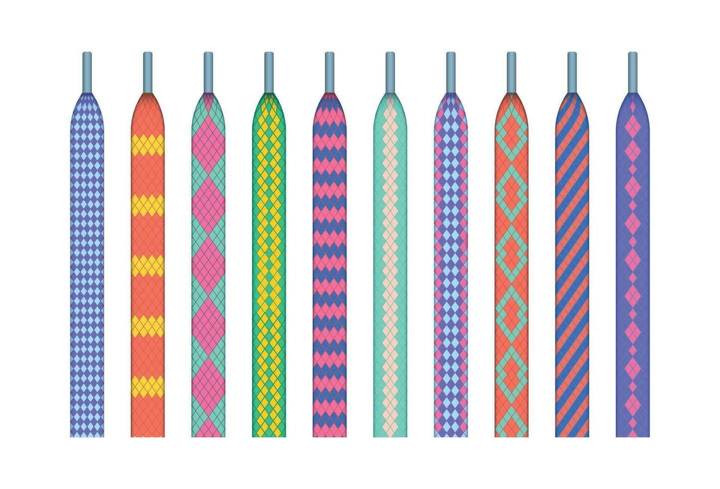 Cartoon Color Different Shoelace Combined Set. Vector