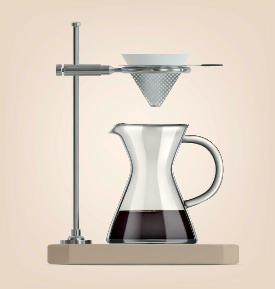 Realistic Detailed 3d Glass Pour-over Coffee Maker . Vector illustration