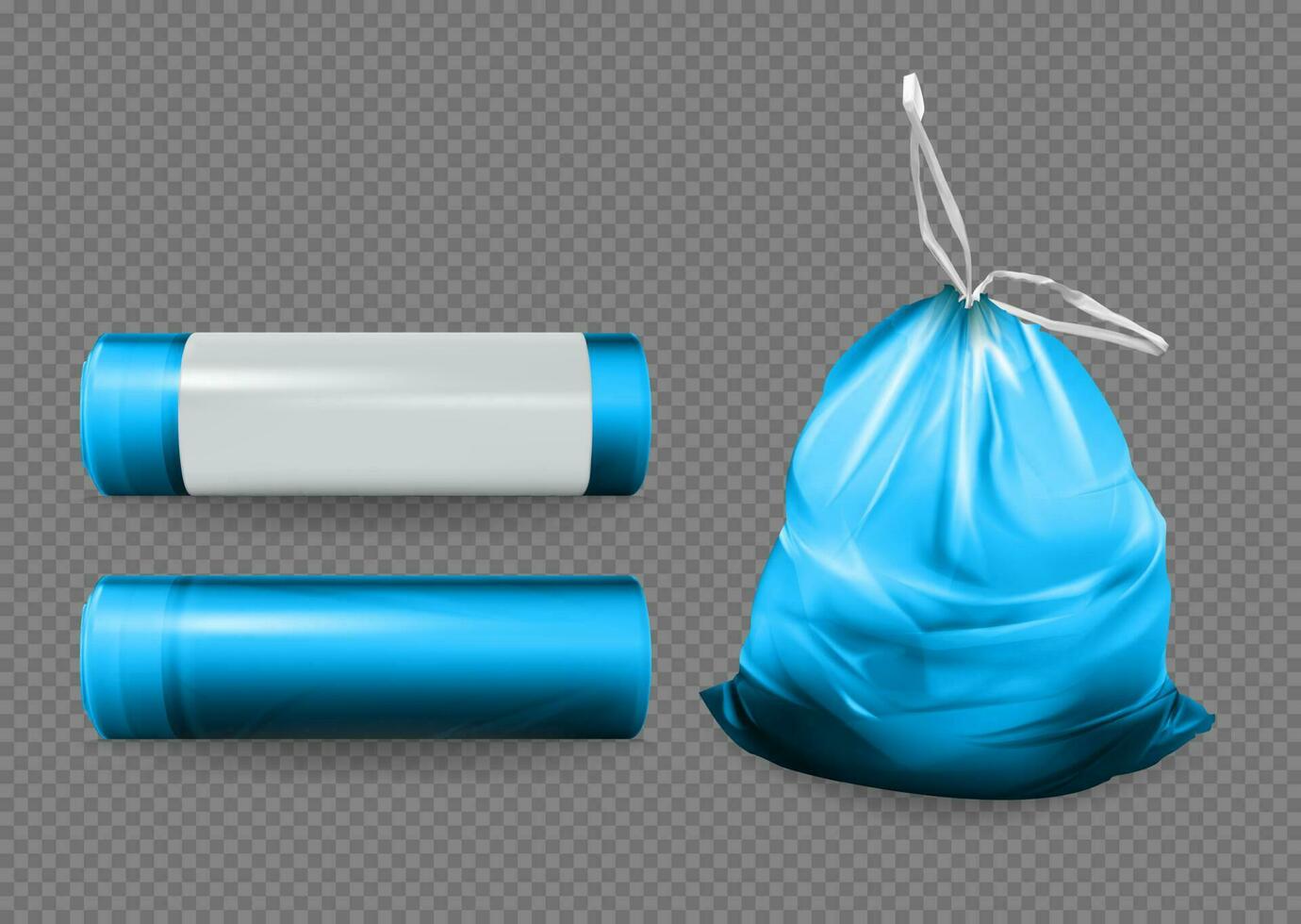 Realistic Detailed 3d Blue Plastic Trash Bag Set . Vector
