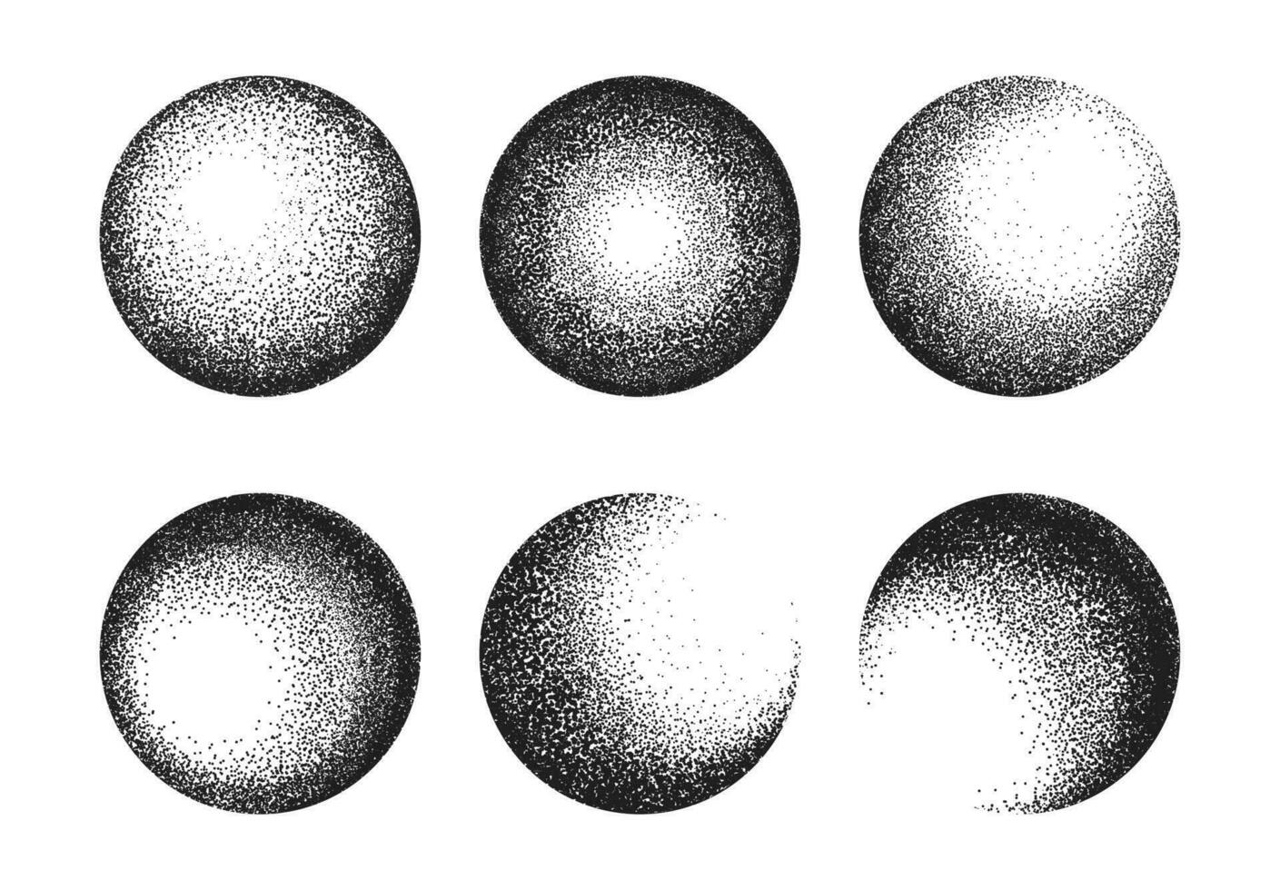 Dotwork Hand Drawn Black Spheres Set. Vector