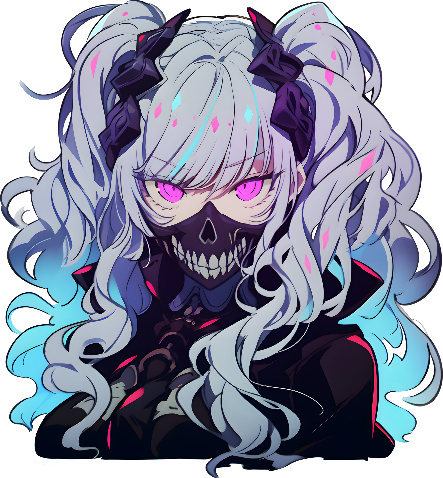 Creepy Dark Anime Girl with Skulls | Sticker