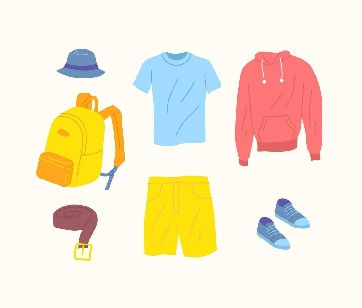 Cartoon Color Male Clothes Icons Set. Vector