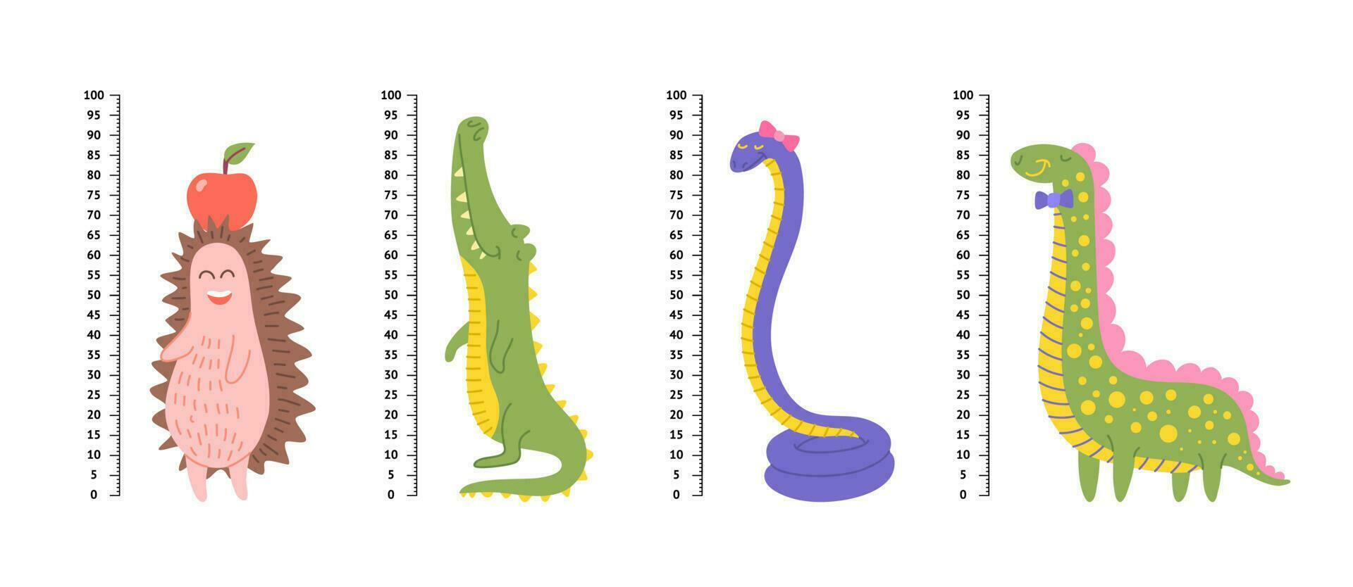 Cartoon Color Kids Growth Rulers Set Concept. Vector