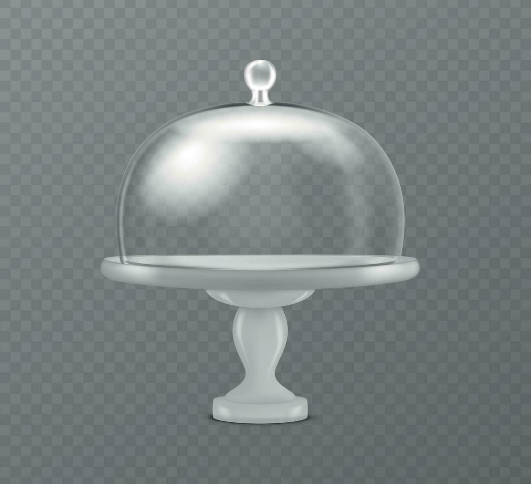 Realistic Detailed 3d Glass Cake Stand with Dome Lid . Vector