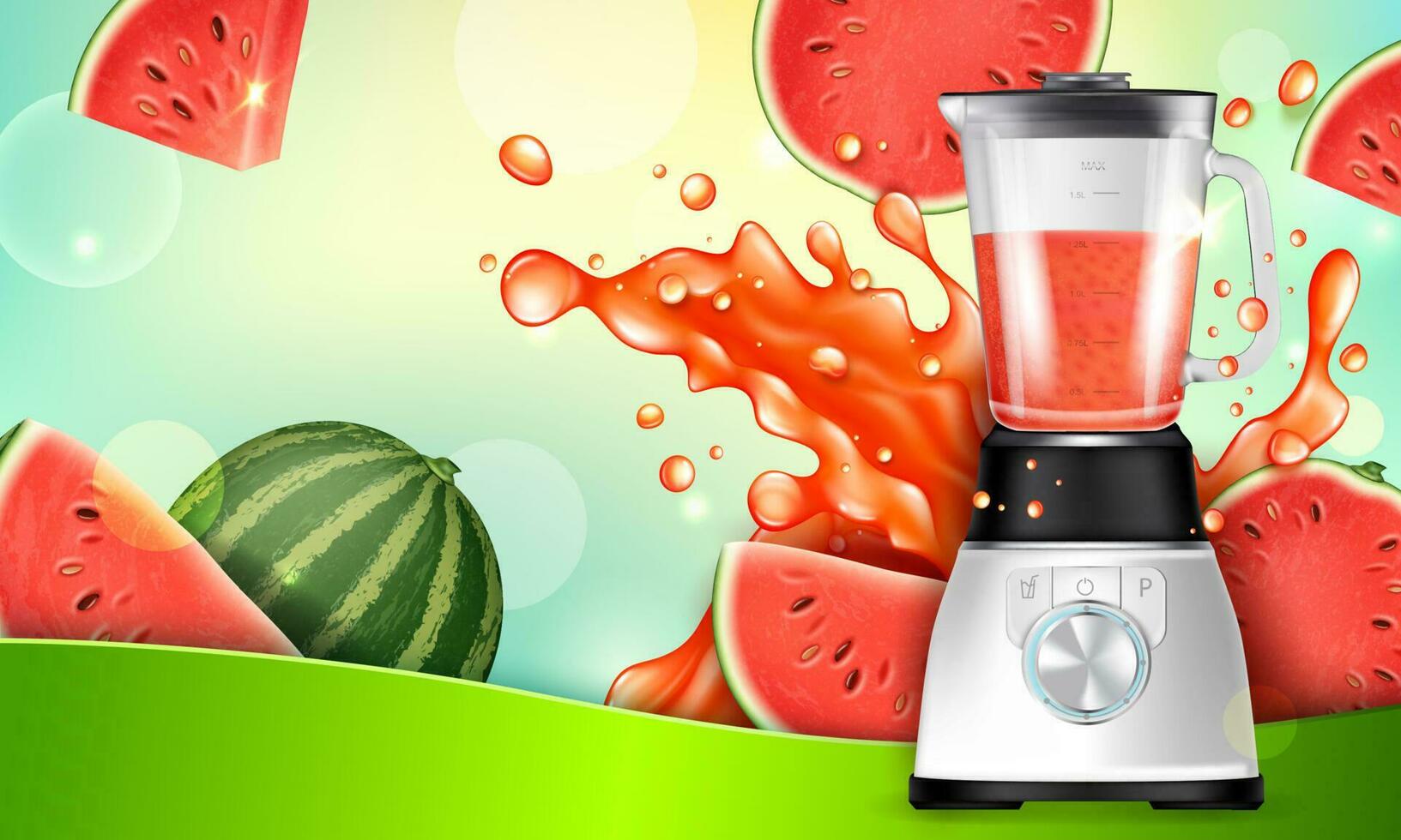 Realistic Detailed 3d Juicer Mixer with Drink Watermelon. Vector