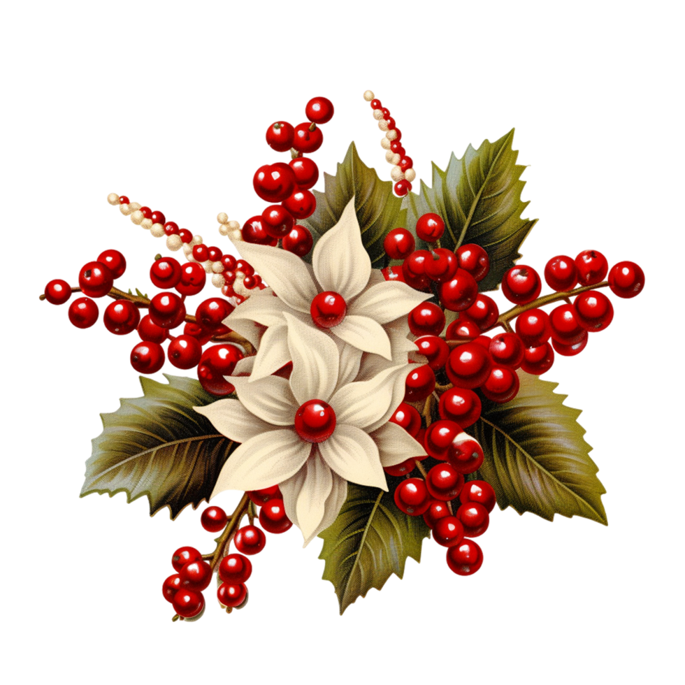 Christmas Berry Flower Cluster Watercolor. png