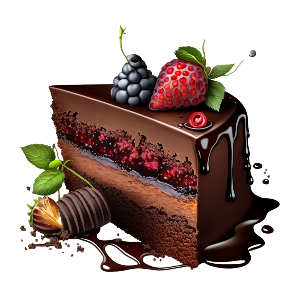 Yummy Chocolate Cake On Transparent Background. png