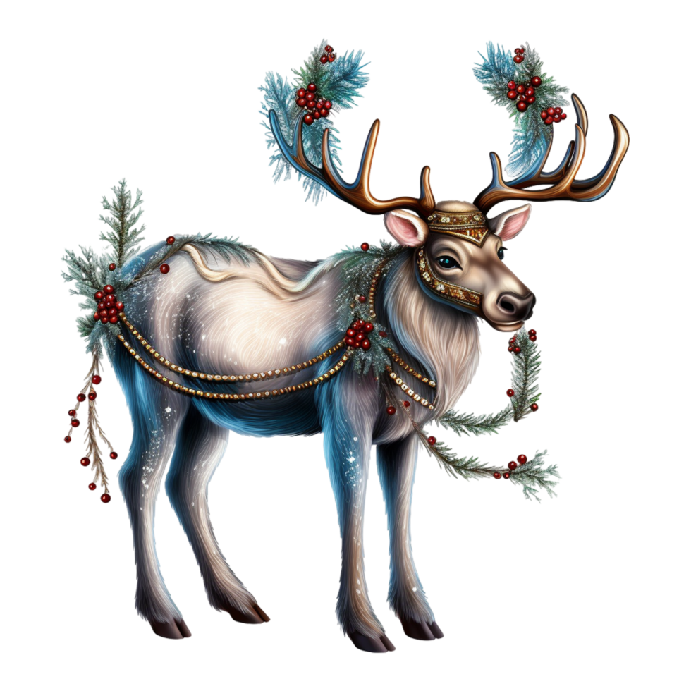 Christmas Reindeer Berries Leaves. png