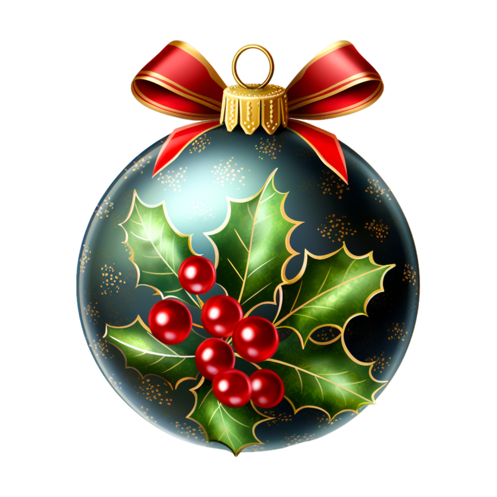 Red And Blue Christmas Ball With Holly Berry. png