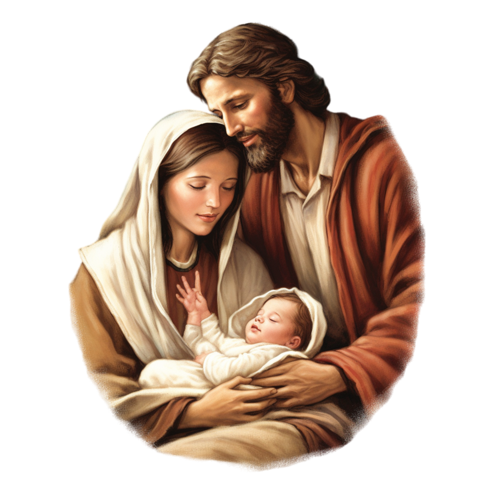 kleurrijk Kerstmis heilig familie artwork geboorte van Jezus Christus. generatief ai png