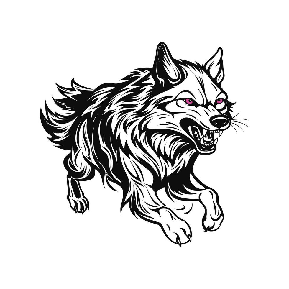 Black silhouette of running wolf on white background vector