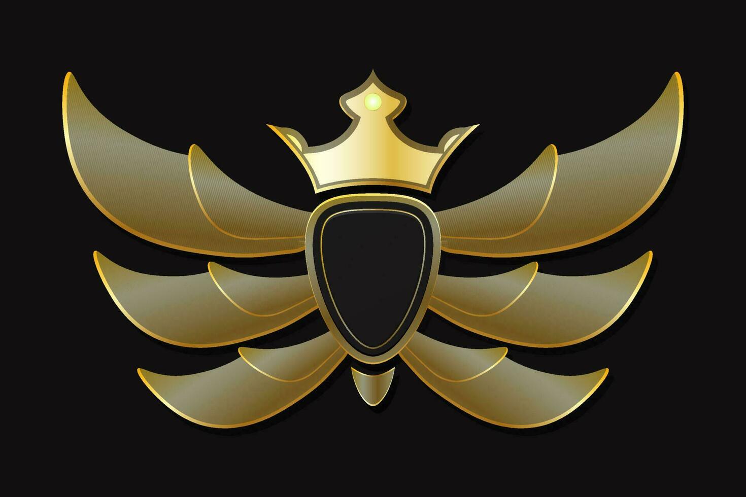 blank golden badge with wing on black background vector
