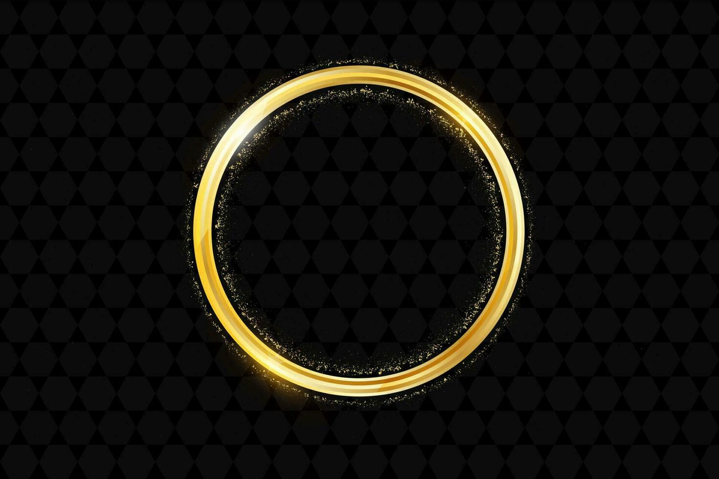 Gold sparkling ring circle with golden glitter isolated on black background vector