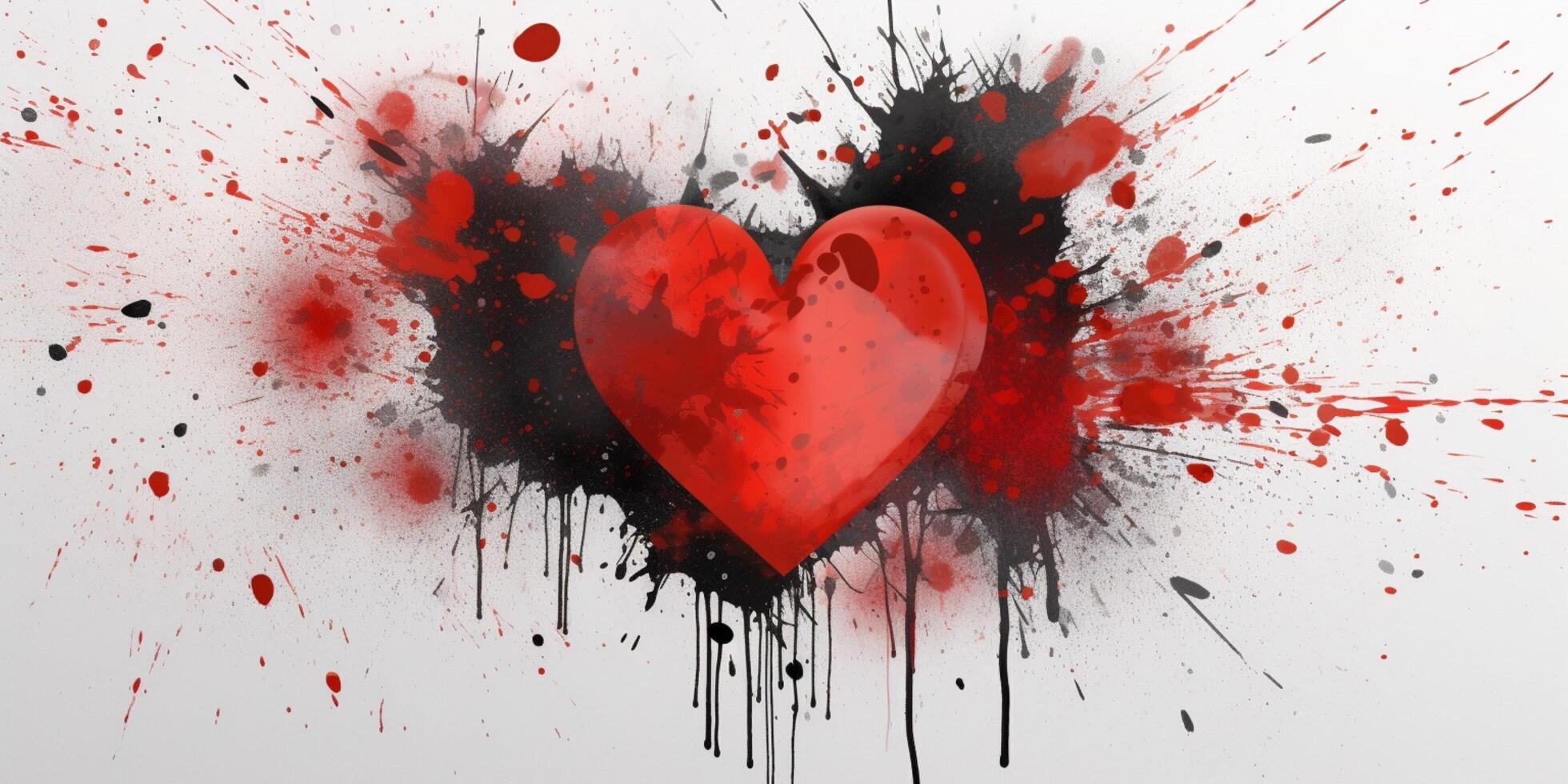 A red heart with black and red paint photo