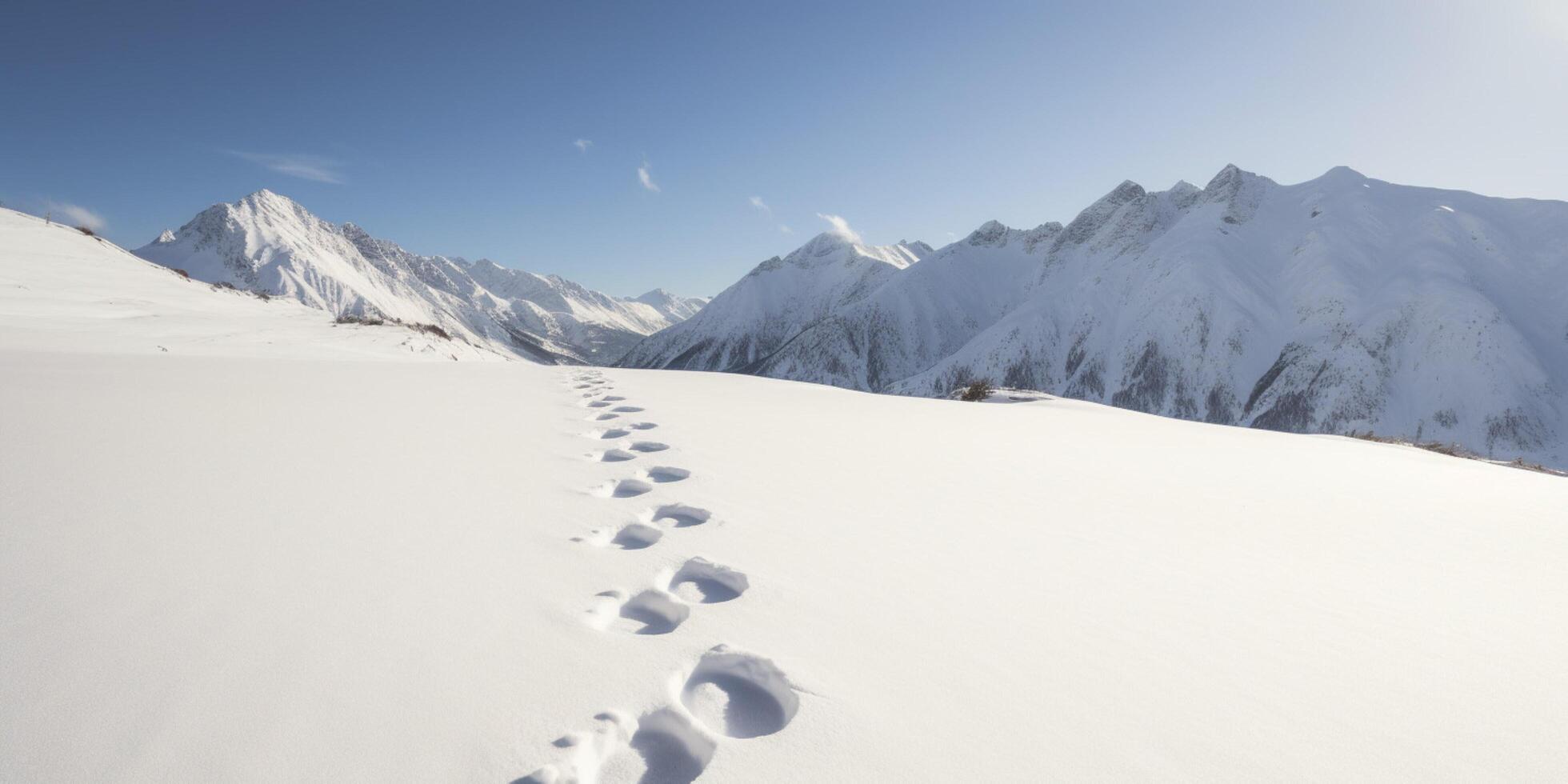 Picture of mountain with footprints in snow photo