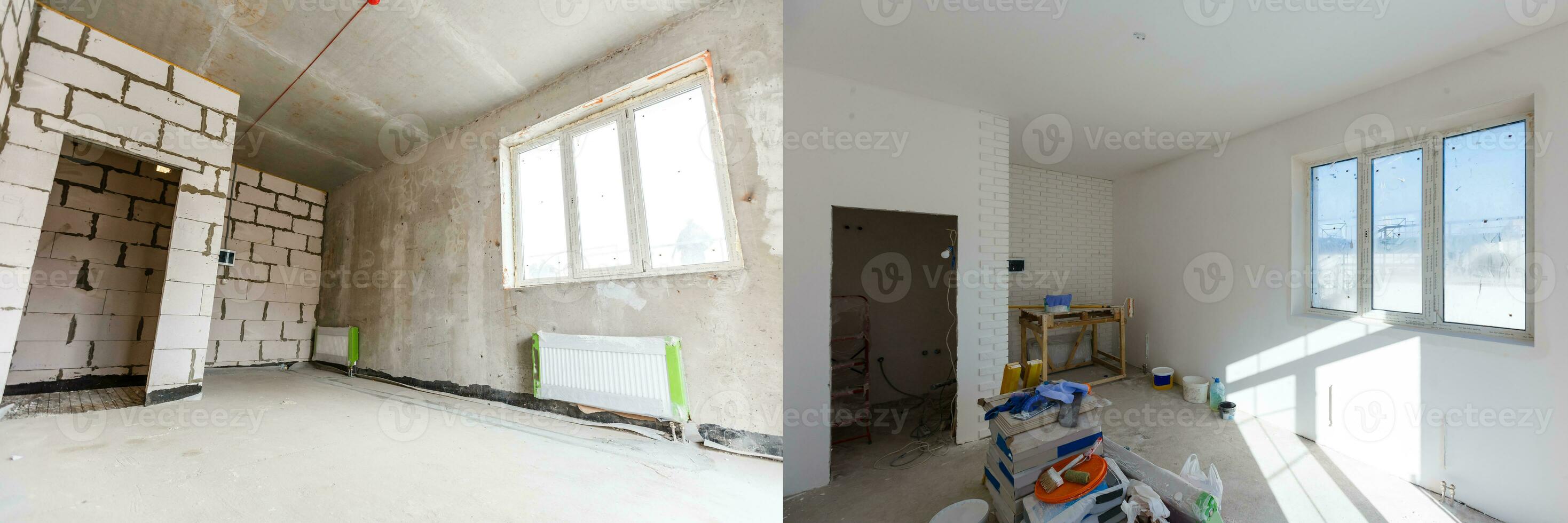 home renovation, empty room before refurbishment or restoration photo