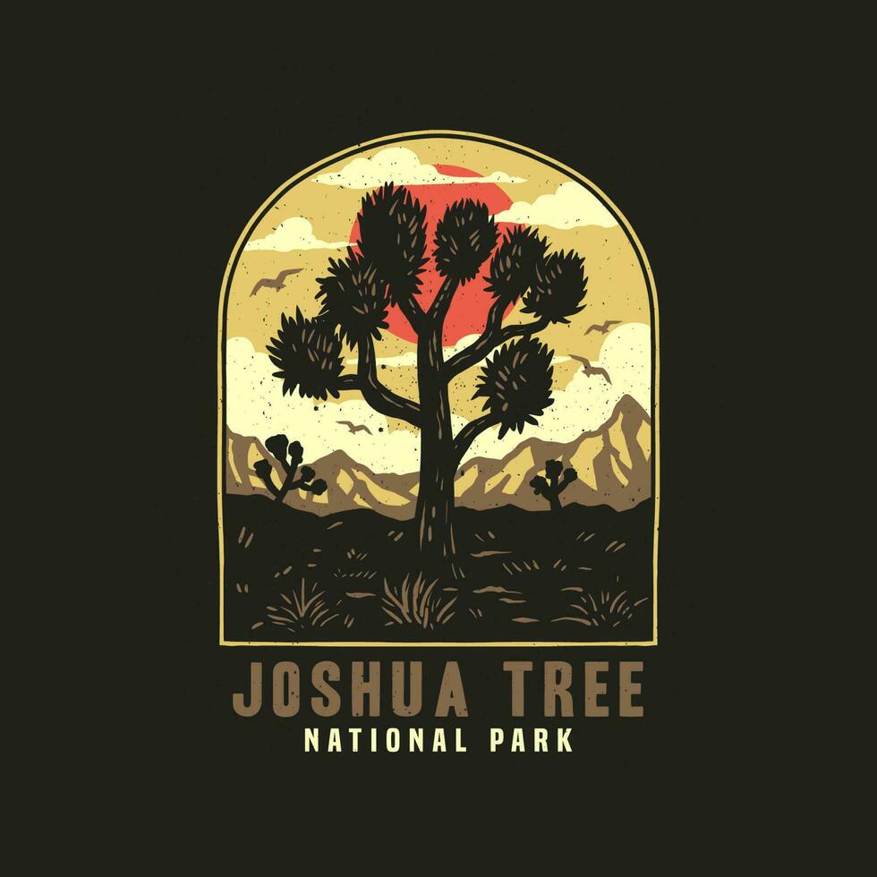 Joshua tree national park, hand drawn line style with digital color, vector illustration