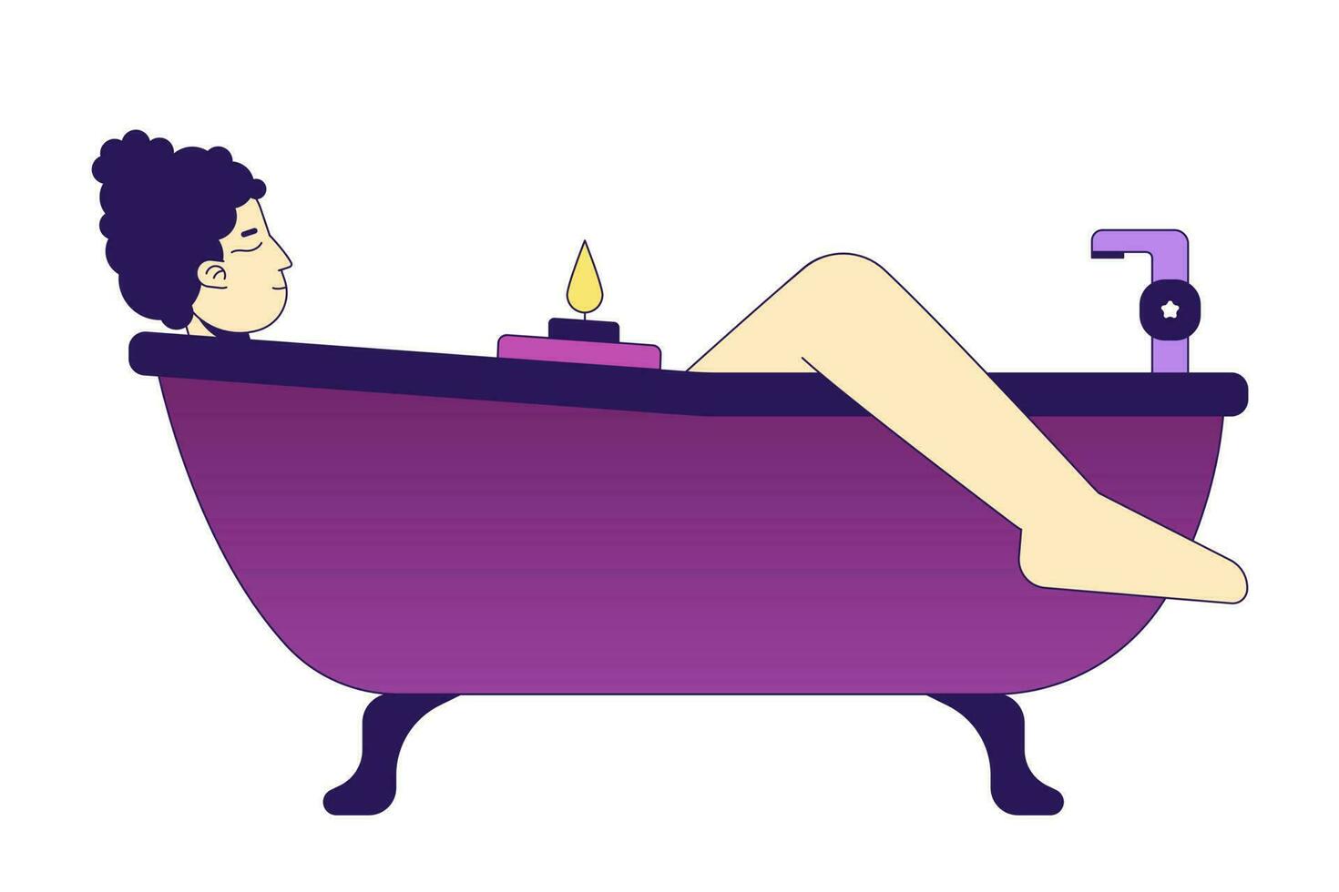 Bathtub Woman Flat Vector Cartoon Character Bubble Bath Girl Bath