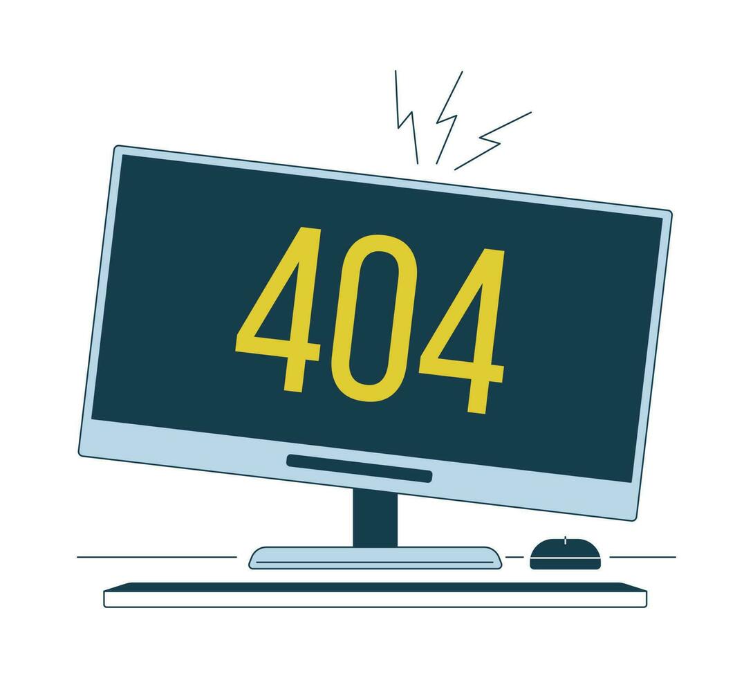 Broken monitor error 404 flash message. Damaged computer. Technology problem. Empty state ui design. Page not found popup cartoon image. Vector flat illustration concept on white background