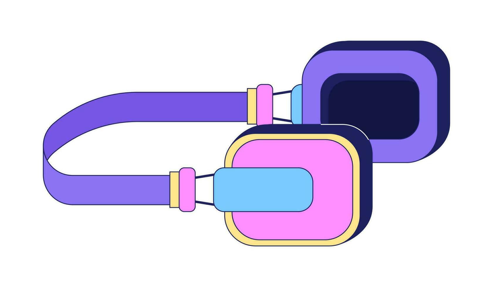 80s headphones flat vector cartoon icon. Teenager accessory. 90s dj device. Editorial, magazine spot illustration. Colorful object isolated on white. Editable 2D simple drawing, graphic design