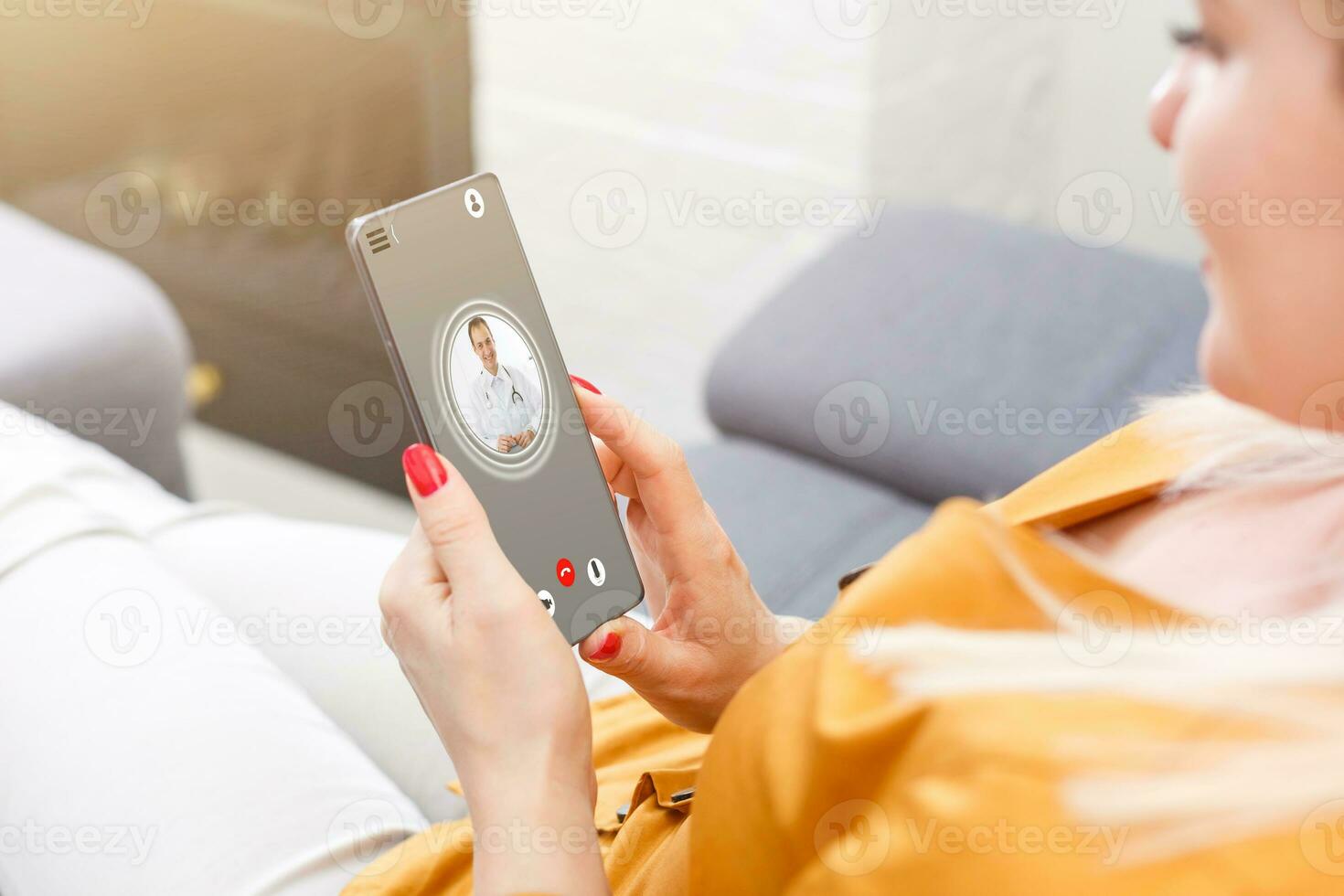 doctor online concept, mobile app for internet medical services on the screen of smartphone photo