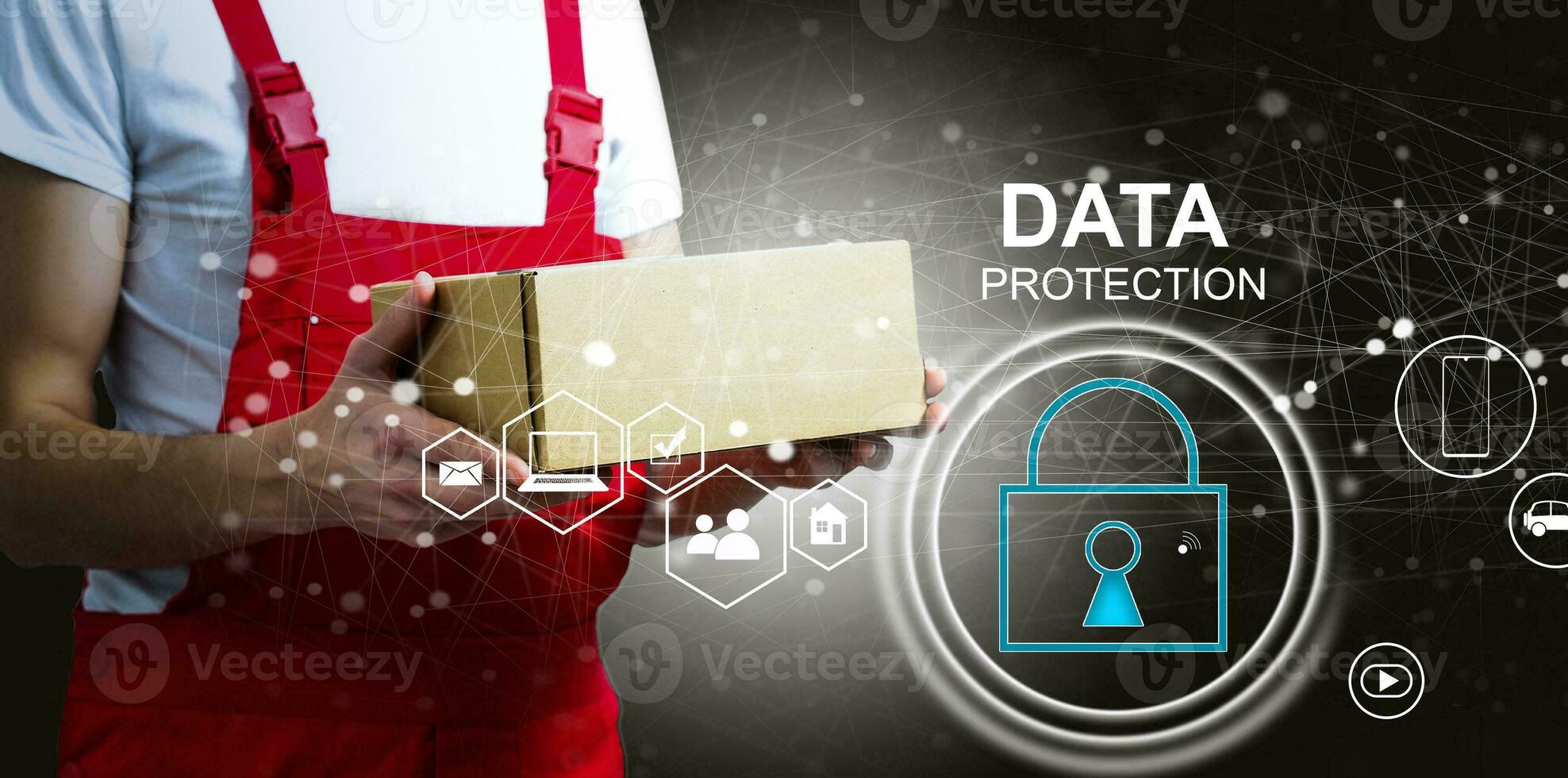 seguridad entrega y logística en un virtual toque pantalla interfaz. información tecnología concepto y comunicación seguridad metáfora para proteccion de sensible datos en transferir. foto