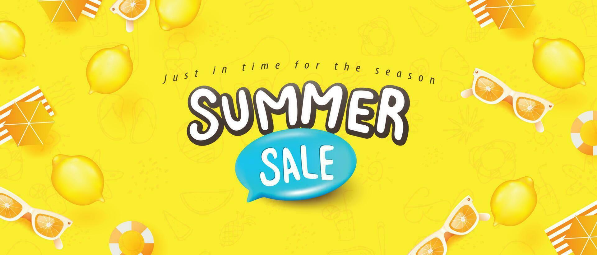 Summer sale promotion poster banner with summer tropical beach vibes yellow vector
