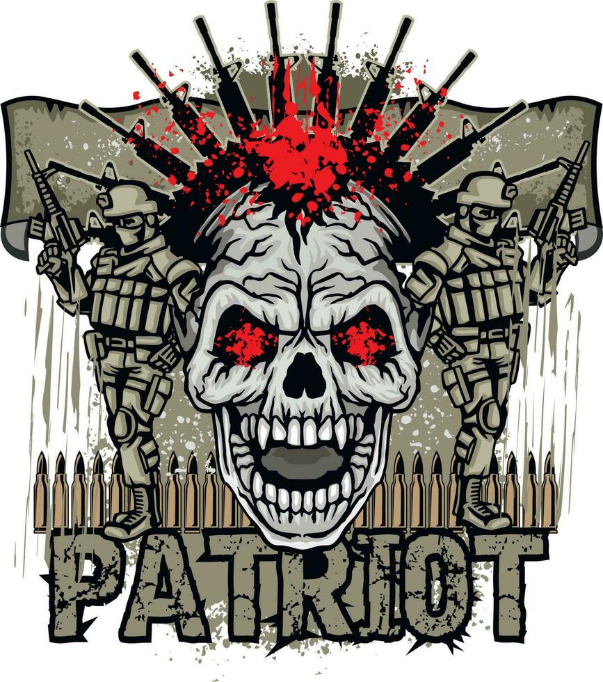 military sign with skull and guns, grunge vintage design t shirts vector