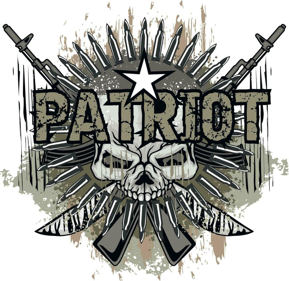 military sign with skull and guns, grunge vintage design t shirts vector