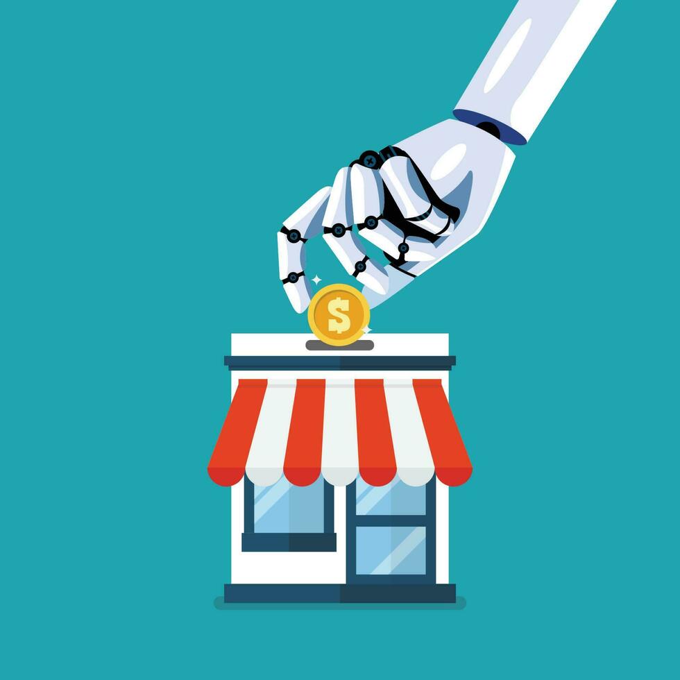 Robot hand collect the money in shop store vector