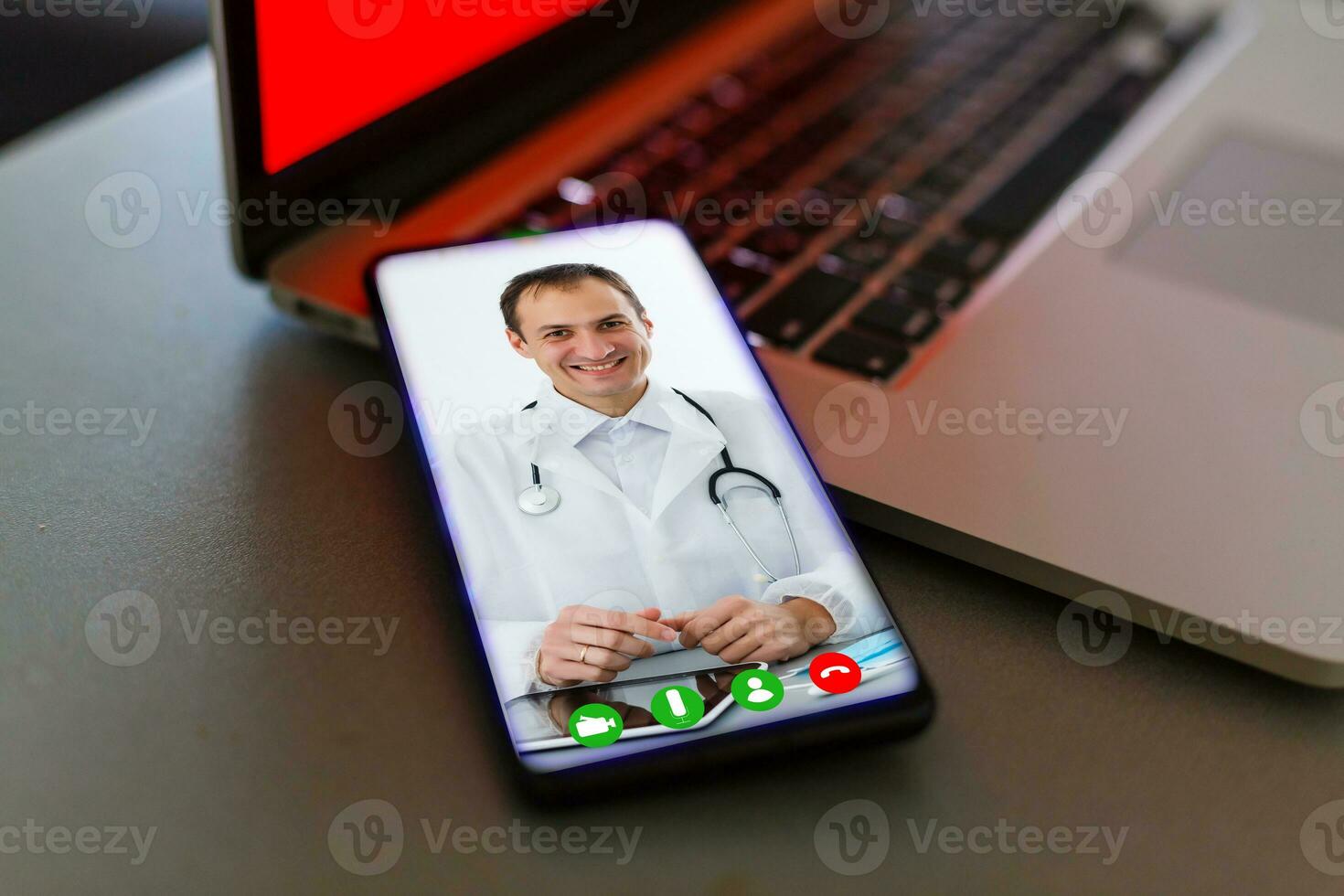 young doctor on video conference with patient. doctor online photo