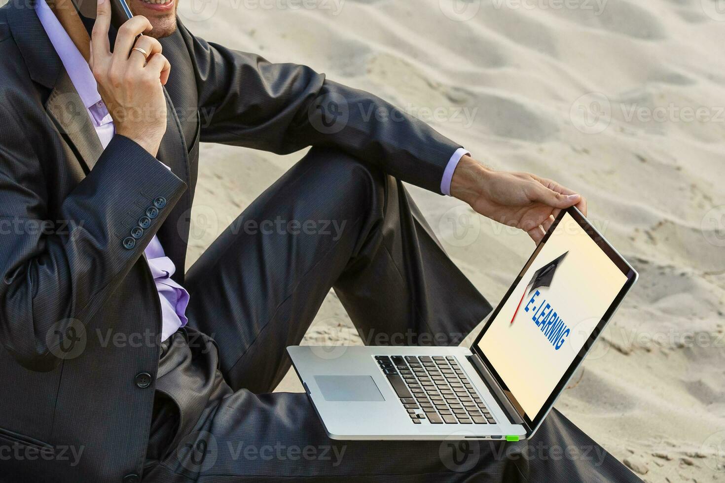 Education. distance learning online in the desert in the open air. photo