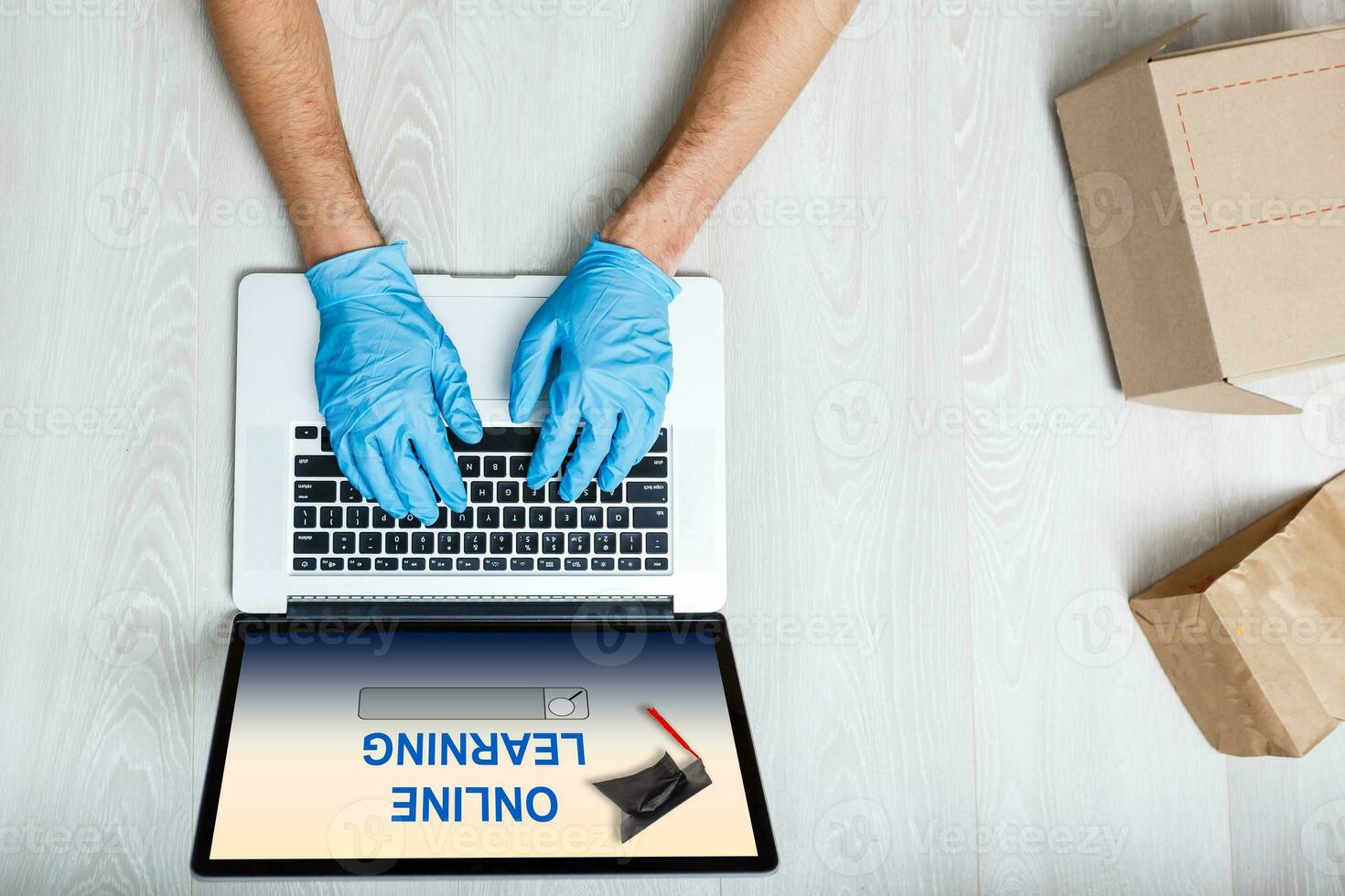 Distance education online because of Covid 19 coronavirus quarantine all over the world photo