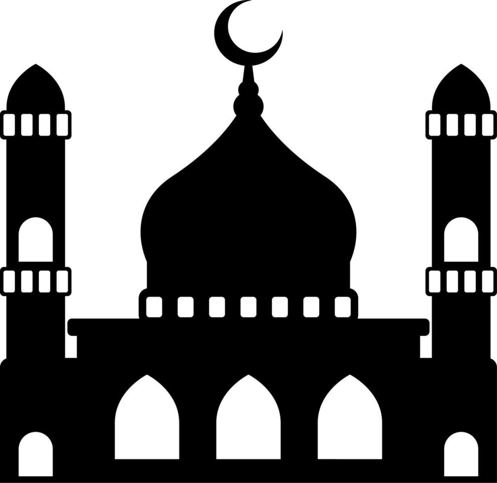 Mosque vector illustration. Silhouette mosque icon for sign and symbol of muslim worship place. Mosque icon of islam religion and muslim faith. Place of muslim to pray