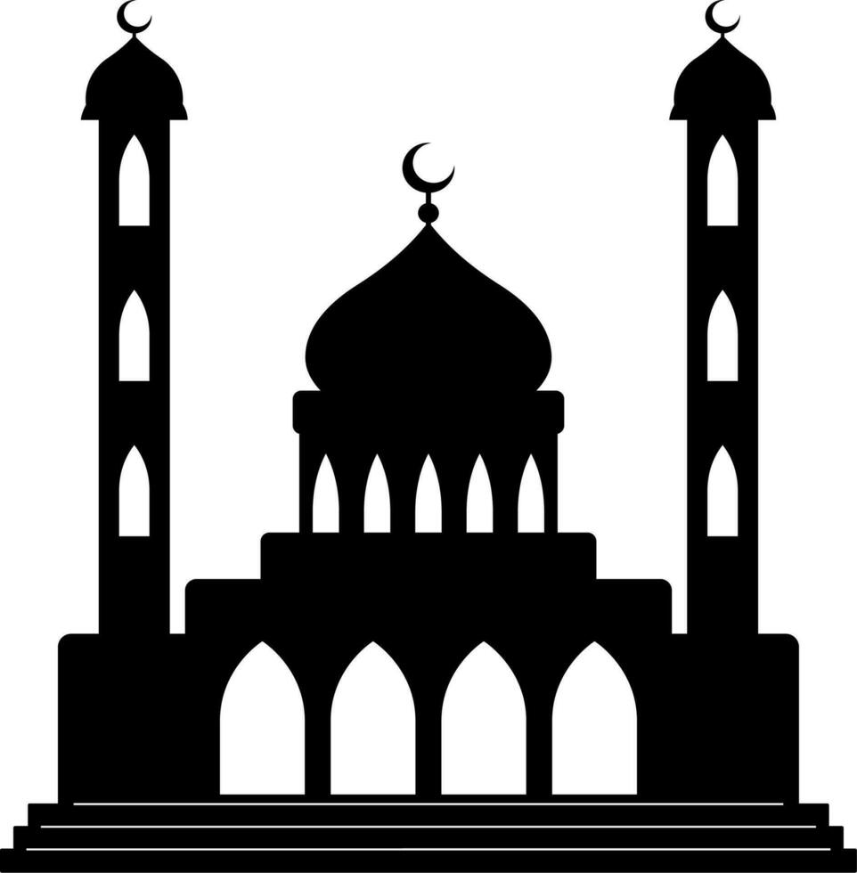 Mosque vector illustration. Silhouette mosque icon for sign and symbol of muslim worship place. Mosque icon of islam religion and muslim faith. Place of muslim to pray