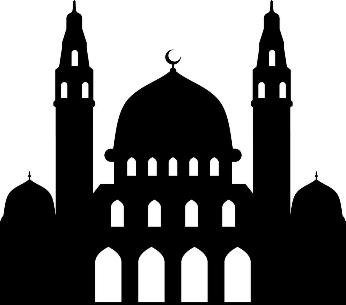 Mosque vector illustration. Silhouette mosque icon for sign and symbol of muslim worship place. Mosque icon of islam religion and muslim faith. Place of muslim to pray