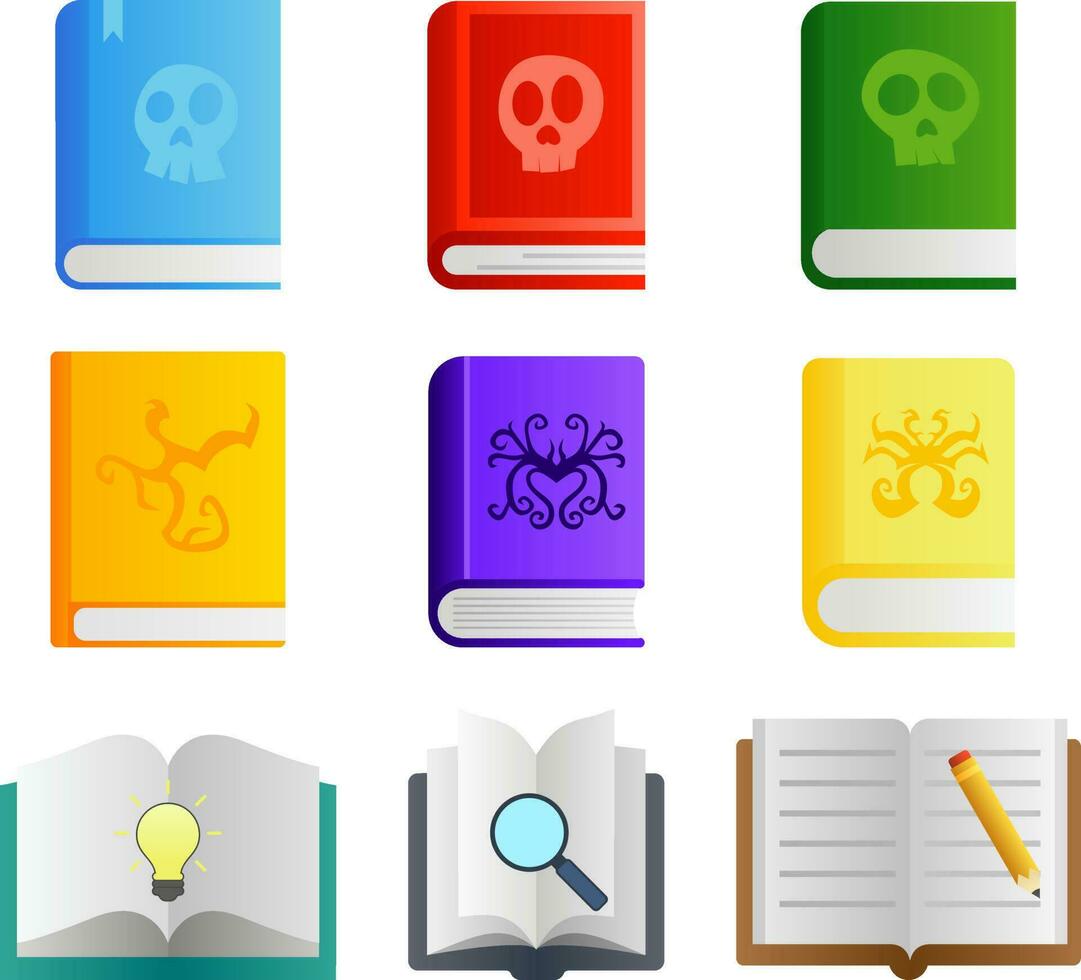 Book vector illustration set. Books icon pack vector. Colorful book icons for symbol education, school, study, student and library. Back to school stationery design graphic resource