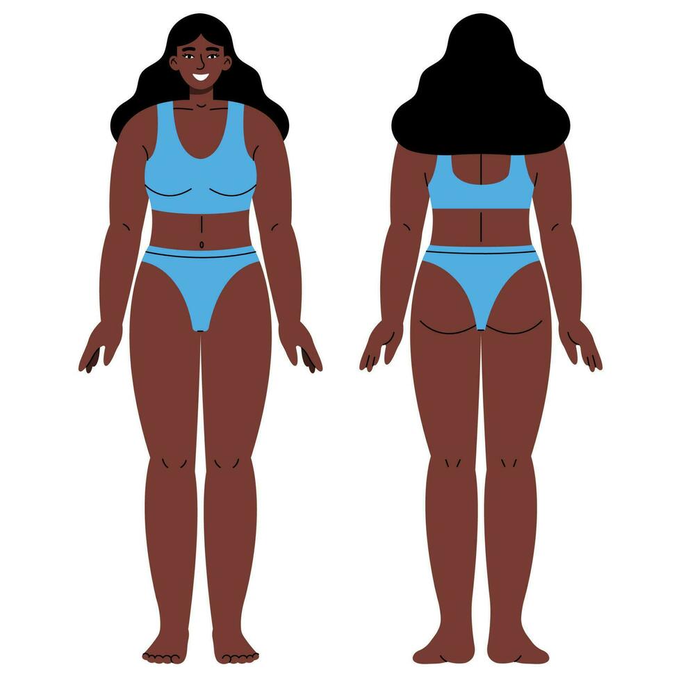 Figure woman in lingerie from front and back view. Flat illustration isolated on white. vector